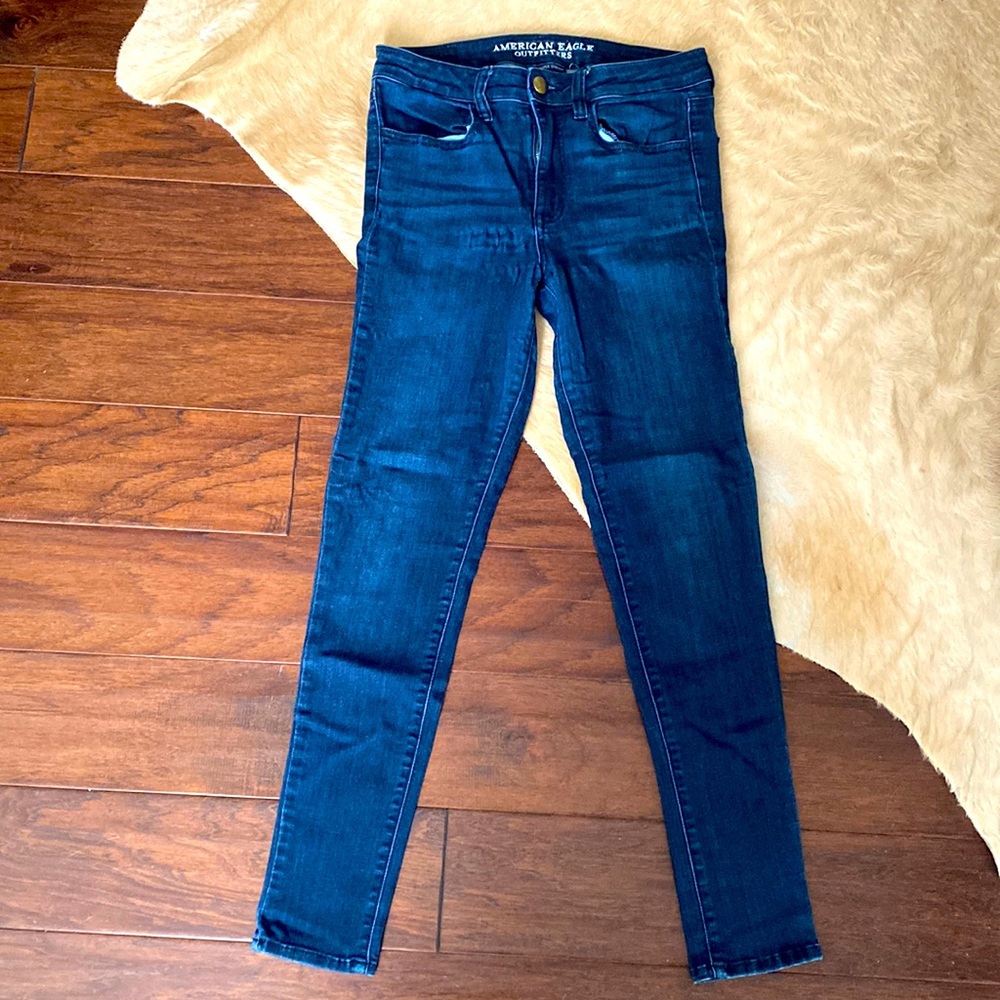 American Eagle AE Womens Dark Denim Blue Jeans 6 Hi Rise Jeggins